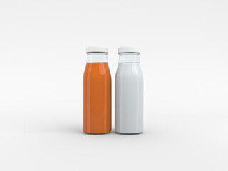 White milk glass bottle Mock-Up. Two bottle Blank Label. 3D Rendered illustration for mockup. 