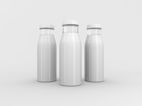 White milk glass bottle Mock-Up. Two bottle Blank Label. 3D Rendered illustration for mockup. 