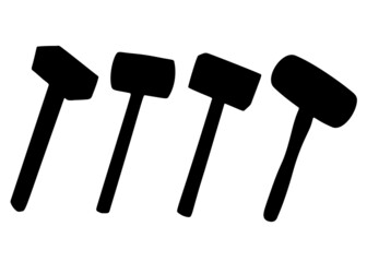 Large construction hammers in a set. Vector image.