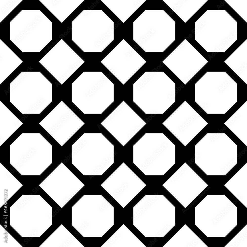 Poster White diamonds and squares alternate to create a pattern. Seamless and vector pattern with black background.