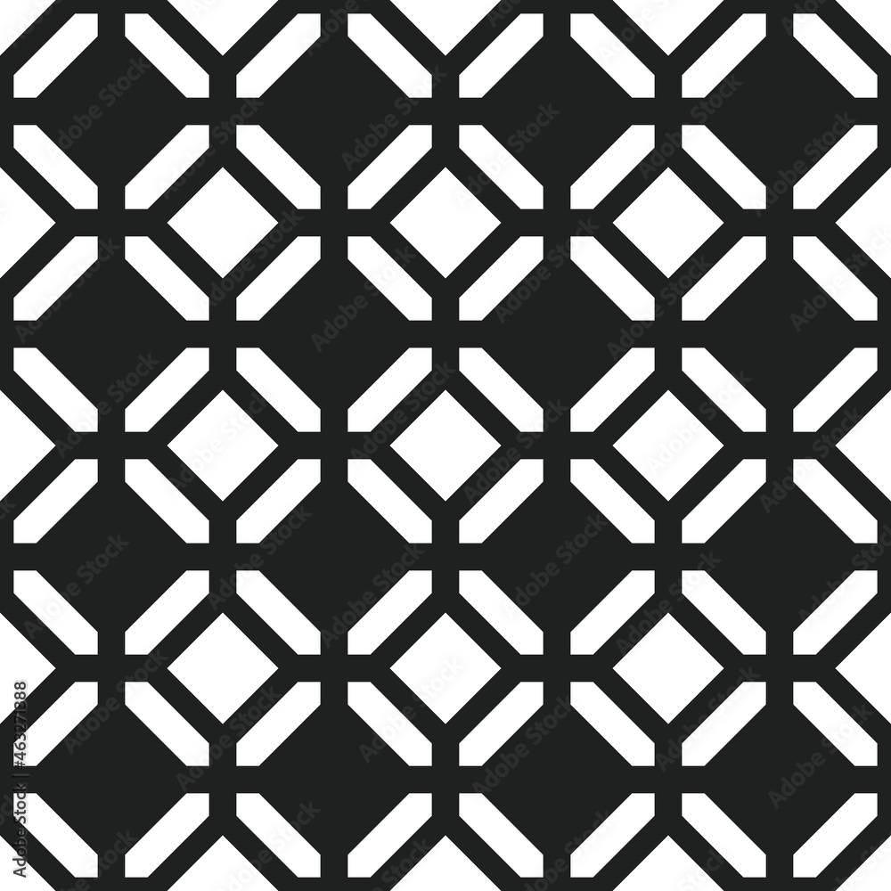 Poster Simple white diamonds and four sticks around the edges create an intricate and seamless pattern. Vector and minimal pattern.