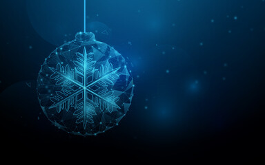 Christmas balls and snowflakes from lines, triangles and particle style design. Illustration vector