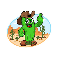 Cartoon Mascot Cactus Wearing a Hat. Vector illustration