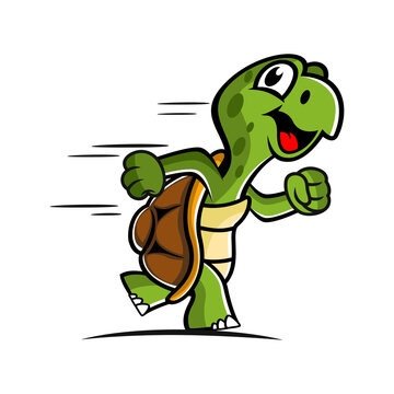 Cartoon mascot funny running turtle. Vector illustration
