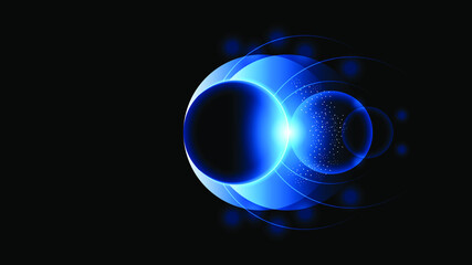 Sun Eclipse Blue Color Fire Dark Background Vector Moon Design Style Space Science Glow Light