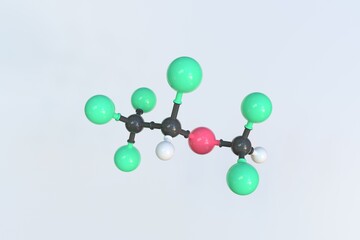 Molecule of Isoflurane. Isolated molecular model, 3D rendering