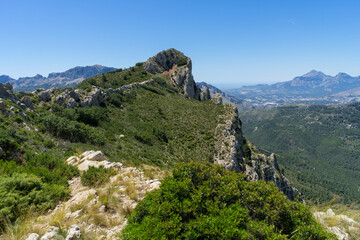 beautiful green mediterranean landscape and majestic mountain crest in Spain tranquility in nature