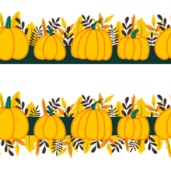 Autumn thanksgiving day seamless border hand-drawn set