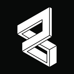 Optical illusion shape. Impossible figure. Geometry. Optical art object. Escher paradox.