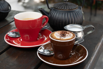 having a break with tea and coffee. cosy feeling and having a rest.