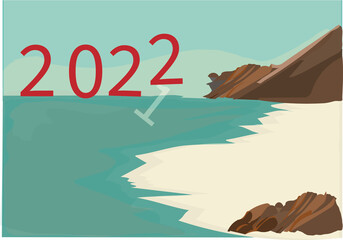 Happy new year 2022 is coming concept vector drawing. Number two immersing number one because new year 2022 replace 2021. Beautiful conceptual vector drawing with text for holiday and greeting cards.