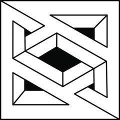 Optical illusion object. Impossible shape logo design. Optical art. Sacred geometry figure. Escher style.