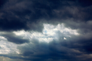 Black clouds with light beam . Sky before storm 