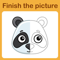 Connect the dot and complete the picture. Simple coloring panda. Drawing game for children