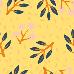 Fototapeta na wymiar Hand drawn modern pattern with flowers, leaves. Trendy vector seamless pattern. Minimalistic concept. Perfect print for fabric, textile, wallpaper