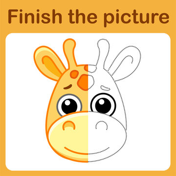Connect the dot and complete the picture. Simple coloring giraffe. Drawing game for children
