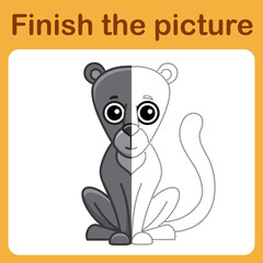 Connect the dot and complete the picture. Simple coloring puma. Drawing game for children