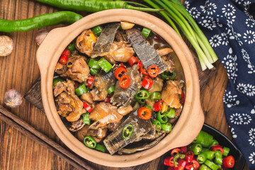 Delicious Chinese cuisine, soft shelled turtle stewed with chicken pot