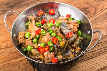 Delicious Chinese cuisine, soft shelled turtle stewed with chicken pot