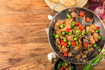 Delicious Chinese cuisine, soft shelled turtle stewed with chicken pot