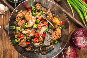 Delicious Chinese cuisine, soft shelled turtle stewed with chicken pot