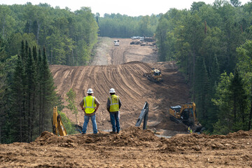 CASS CO, MN - 6 AUG 2021: Enbridge Line 3 Oil Pipeline Construction Site in Minnesota forest with...