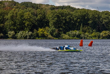 sport. motor boat races. speed, water sports. competition on the water on a sunny day