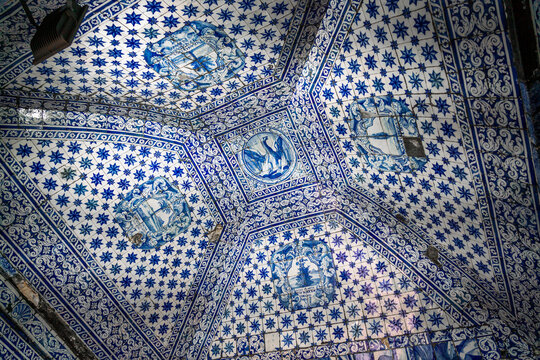Memory Hermitage of Nazar&eacute; (Chapel of Our Lady of Nazare) Ceiling of Azulejos  - Nazare, Portugal