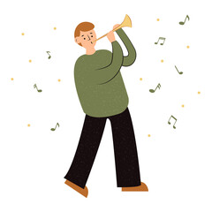 man with megaphone trumpet player playing the trumpet guy musician On the eleventh day of Christmas My true love sent to me: Eleven Pipers Piping 12 Days of Christmas Day 11 © Business_Corn