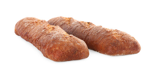 Tasty rye baguettes on white background. Fresh bread