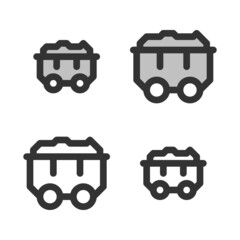 Pixel-perfect linear icon of coal wagon built on two base grids of 32 x 32 and 24 x 24 pixels. The initial base line weight is 2 pixels. In two-color and one-color versions. Editable strokes