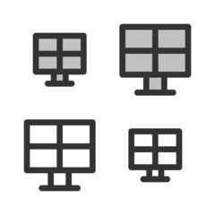 Pixel-perfect  linear  icon of solar battery built on two base grids of 32 x 32 and 24 x 24 pixels. The initial base line weight is 2 pixels. In two-color and one-color versions. Editable strokes