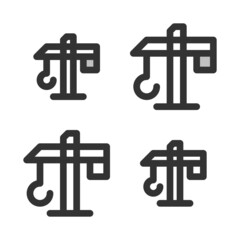 Pixel-perfect  linear icon of tower crane built on two base grids of 32x32 and 24x24 pixels. The initial base line weight is 2 pixels. In two-color and one-color versions. Editable strokes