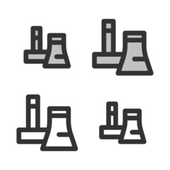 Pixel-perfect linear icon of termal or nuclear power plant built on two base grids of 32x32 and 24x24 pixels. The original line weight is 2 pixels. Editable strokes