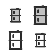 Pixel-perfect  linear  icon of oil barrel built on two base grids of 32 x 32 and 24 x 24 pixels. The initial base line weight is 2 pixels. In two-color and one-color versions. Editable strokes