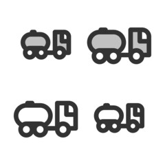 Pixel-perfect  linear  icon of a fuel truck  built on two base grids of 32 x 32 and 24 x 24 pixels. The initial base line weight is 2 pixels. In two-color and one-color versions. Editable strokes