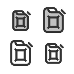 Pixel-perfect  linear  icon of a fuel canister  built on two base grids of 32 x 32 and 24 x 24 pixels. The initial base line weight is 2 pixels. In two-color and one-color versions. Editable strokes