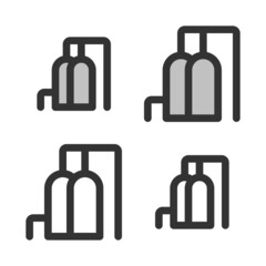 Pixel-perfect linear icon of gas-distribution station built on two base grids of 32x32 and 24x24 pixels. The initial base line weight is 2 pixels. In two-color and one-color versions. Editable strokes