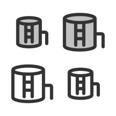 Pixel-perfect  linear  icon of oil storage tank built on two base grids of 32 x 32 and 24 x 24 pixels. The initial base line weight is 2 pixels. In two-color and one-color versions. Editable strokes