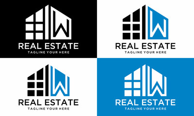 Logo design set of letter w in vector for construction, home, real estate, building, property. Minimal awesome trendy professional logo design template on a black and white background.
