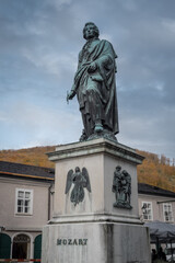 Fototapeta na wymiar Mozart Statue at Mozartplatz - Salzburg, Austria
