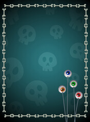 Halloween creepy card with eyes impaled sticks on the green background