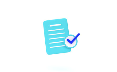 Documents with Check mark on isolate background, 3d rendering.