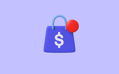 Shopping Bag with notification dot on isolate background, 3D rendering.