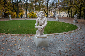 Dwarf Garden (Zwergerlgarten) - Dwarf with fowl representing month of january - 17th century statue - Salzburg, Austria