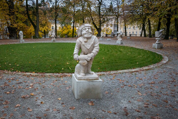 Dwarf Garden (Zwergerlgarten) - Dwarf with fowl representing month of january - 17th century statue...