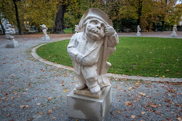 Dwarf Garden (Zwergerlgarten) - Dwarf with shovel representing month of june - 17th century statue - Salzburg, Austria