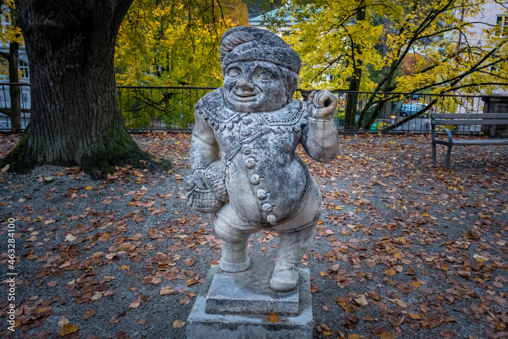 Sticker Dwarf Garden (Zwergerlgarten) - Duellist Dwarf with pegleg - 17th century statue - Salzburg, Austria