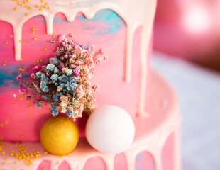 beautiful delicious pink birthday cake
