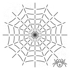 Spider and Octagon Shape Web Single Line Style Icon as Halloween Holidays Advertising Decoration Template - Black on White Background - Flat Graphic Design